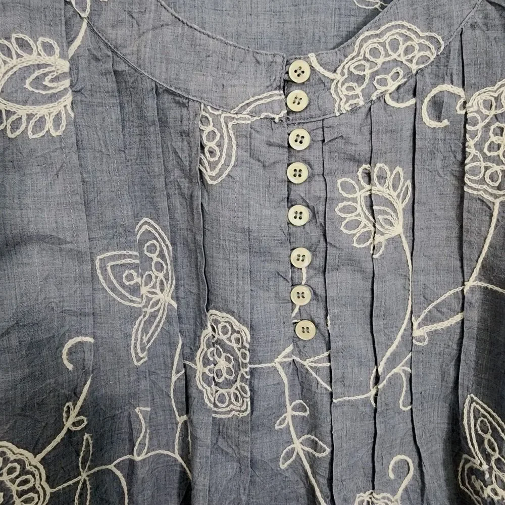 Christopher & Banks Womens Embroidered Scoop Neck 3/4 Sleeve Casual Tunic Top S